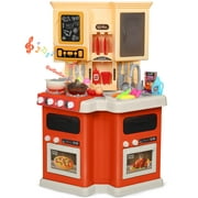 Wisairt Play Kitchen Set, 2.6FT Tall Kids Play Kitchen w/ Realistic Lights Sounds Simulation Spray for Toddlers Girls Boys Gift, Orange - 22x12.6x31.5in